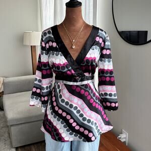 2000s Vintage AB Studio Polka Dot Satin Wrap Top 60s 70s Disco Y2K Size Medium